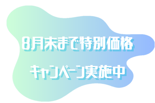 8月まで特別価格キャンペーン実施中 8月まで特別価格キャンペーン実施中